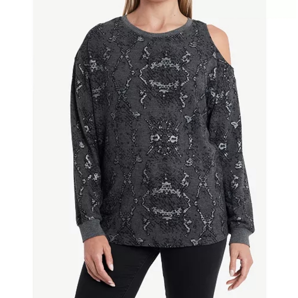 New Vince Camuto Foil Print Cold Shoulder Sweater. S